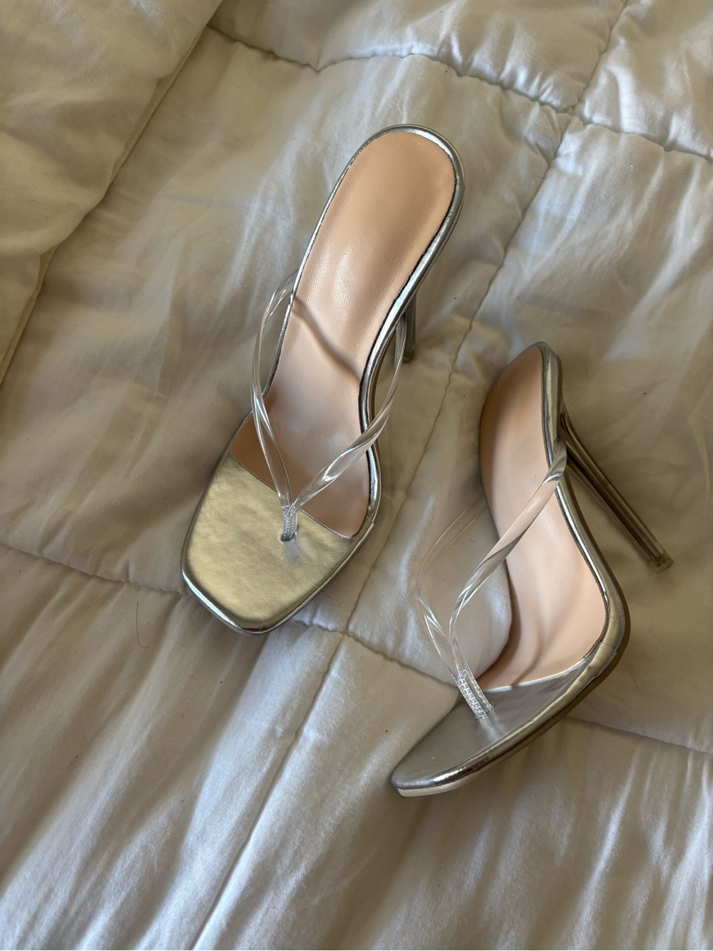 Silver Clear-Strap Women's High Heel Sandals